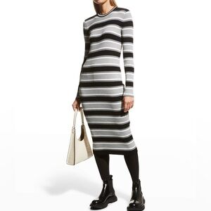 NWOT Theory Empire Wool Stripe Ribbed Merino wool stretch Midi Dress Medium